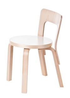 Chaise enfant N65 Assise stratifié blanc, pieds bouleau laqué nature