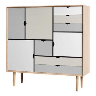 Commode S3 Chêne savonné|Argent-Blanc/beige/gris