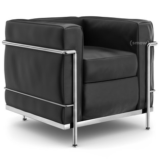 2 Fauteuil Grand Confort, petit modèle Chromé|Cuir Scozia|Noir graphite