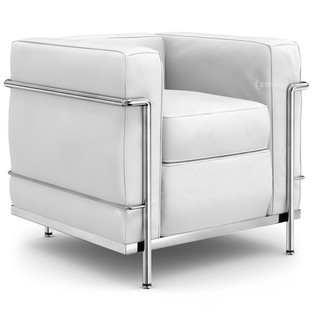 2 Fauteuil Grand Confort, petit modèle Chromé|Cuir Scozia|Blanc