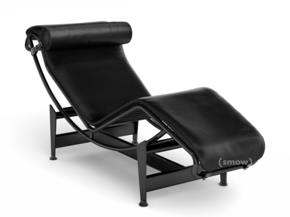 4 Chaise longue à reglage continu Laqué noir mat|Cuir uni noir