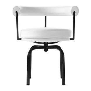 7 Fauteuil tournant Laqué noir mat|Cuir Scozia|Blanc