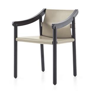 Chaise 905 Frêne teinté noir|Cuir ivoire