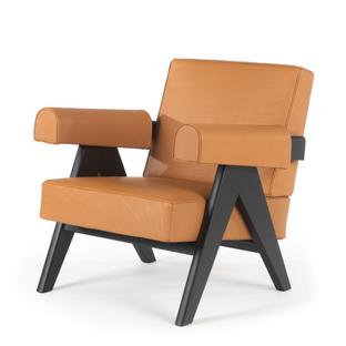 Fauteuil Complex Armchair Chêne teinté noir / cuir cognac (13Z360)