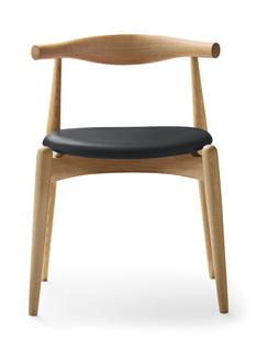 CH20 Elbow Chair Chêne laqué naturel|Cuir anthracite