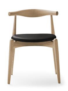 CH20 Elbow Chair Chêne laqué blanc|Cuir noir