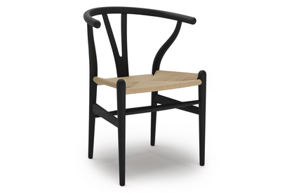 CH24 Wishbone Chair Hêtre laqué noir|Paillage naturel