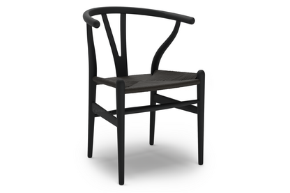 CH24 Wishbone Chair Hêtre laqué noir|Paillage noir