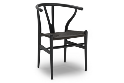 CH24 Wishbone Chair Chêne laqué noir|Paillage noir