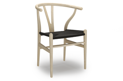 CH24 Wishbone Chair Frêne huilé blanchi|Paillage noir