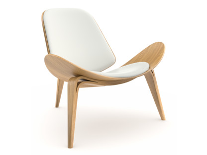 CH07 Shell Chair Chêne laqué naturel|Cuir blanc