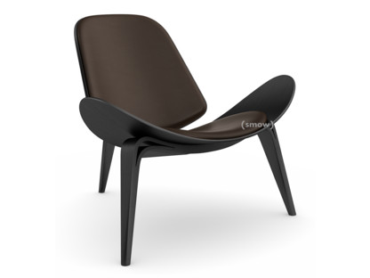 CH07 Shell Chair Chêne laqué noir|Cuir marron