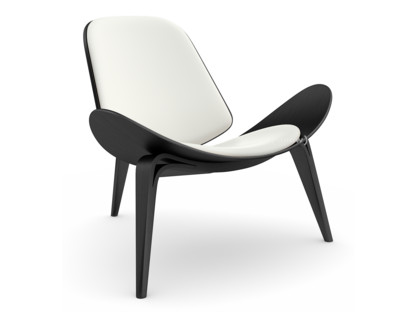 CH07 Shell Chair Chêne laqué noir|Cuir blanc