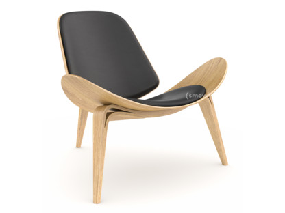 CH07 Shell Chair Chêne laqué blanc|Cuir anthracite