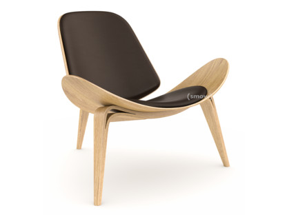 CH07 Shell Chair Chêne laqué blanc|Cuir marron