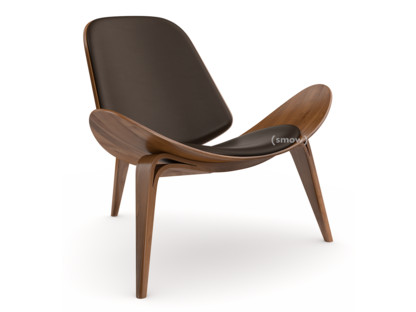 CH07 Shell Chair Noyer laqué naturel|Cuir marron