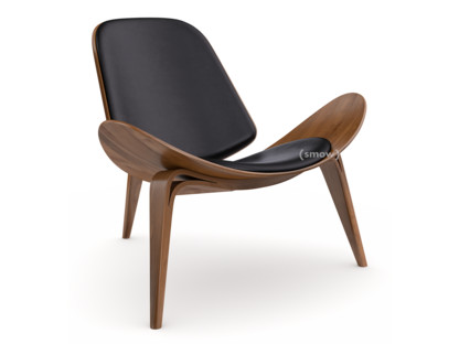 CH07 Shell Chair Noyer laqué naturel|Cuir noir