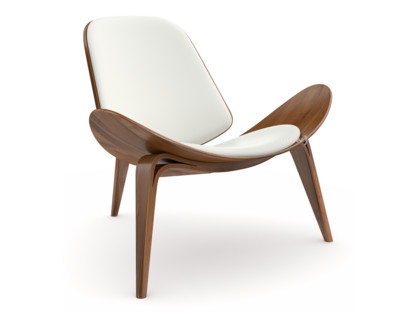 CH07 Shell Chair Noyer laqué naturel|Cuir blanc