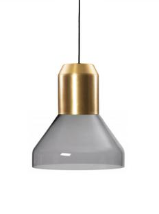 Bell Light Laiton|Verre de cristal gris, H 23 x ø 35 cm