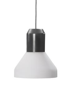 Bell Light Métal laqué gris|Verre blanc opalin, H 23 x ø 35 cm