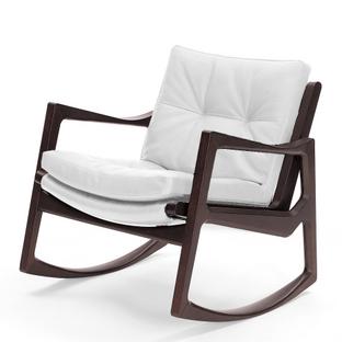 Euvira Rocking Chair Soft Chêne teinté marron|Cuir classic blanc