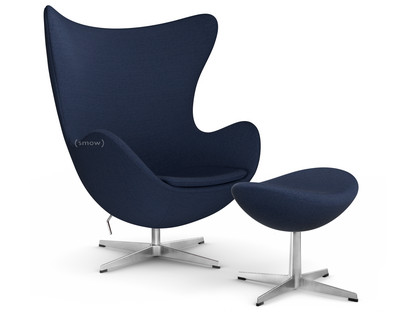 Fauteuil Egg (Oeuf) Christianshavn|Christianshavn 1155 - Bleu foncé|Aluminium satiné et poli|Avec repose-pied