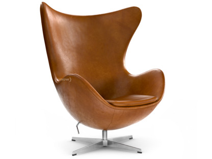 Fauteuil Egg (Oeuf) Cuir Grace|Walnut|Aluminium satiné et poli|Sans repose-pied