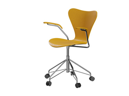 Série 7 Chaise de bureau pivotante 3117 / 3217 New Colours Avec accotoirs|Frêne coloré|Jaune véritable|Chromé