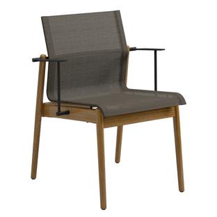 Chaise en teck Sway  Revêtement poudré anthracite|Tissu Sling granite|Avec accotoirs