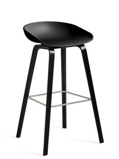 About A Stool AAS 32 Version bar: hauteur de l'assise 74 cm|Chêne teinté noir / acier inoxydable|Noir