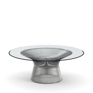 Table basse Platner Grand (diamètre 107 cm)|Nickel poli|Verre transparent