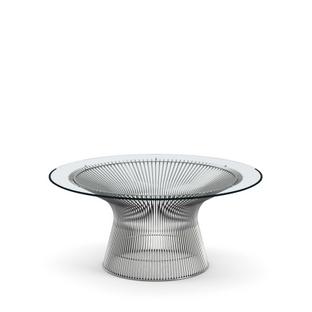 Table basse Platner Petit (diamètre 91,5 cm)|Nickel poli|Verre transparent