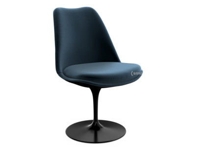 Chaise Tulipe Saarinen Rotatif|Coque et coussin d'assise rembourré|Noir|Night Blue (Eva 170)