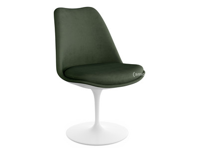 Chaise Tulip Saarinen Rotatif|Coque et coussin d'assise rembourré|Blanc|Bottle Green (Eva 144)