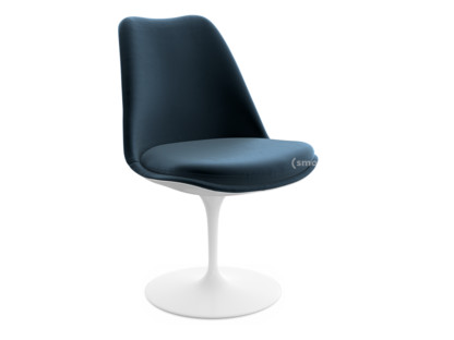 Chaise Tulip Saarinen Rotatif|Coque et coussin d'assise rembourré|Blanc|Night Blue (Eva 170)