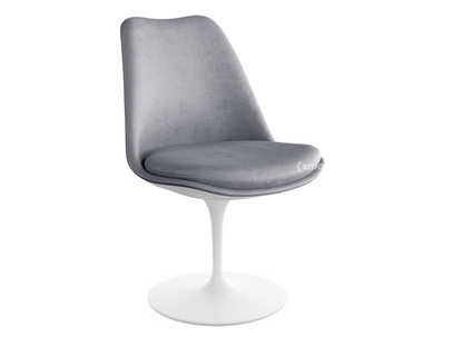 Chaise Tulip Saarinen Statique|Coque et coussin d'assise rembourré|Blanc|Argent (Eva 139)