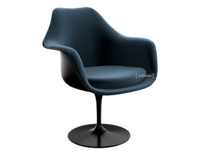 Fauteuil Tulipe Saarinen Statique|Coque et coussin d'assise rembourré|Noir|Night Blue (Eva 170)