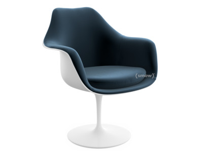 Fauteuil Tulipe Saarinen Statique|Coque et coussin d'assise rembourré|Blanc|Night Blue (Eva 170)