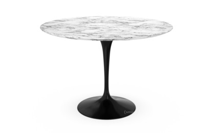 Table à manger ronde Saarinen 107 cm|Noir|Marbre Arabescato (blanc avec tons gris)
