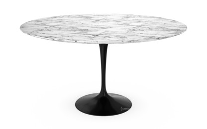 Table à manger ronde Saarinen 137 cm|Noir|Marbre Arabescato (blanc avec tons gris)
