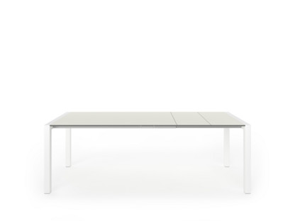 Table extensible Sushi Stratifié gris sable|L 150-224 x l 90 cm|Aluminium laqué blanc