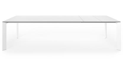 Table à manger Nori Stratifié blanc|L 209-303 x L 100 cm|Aluminium laqué blanc