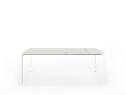 Table extensible Maki L 139-214 x L 90 cm|Stratifié gris sable|Aluminium laqué blanc