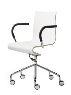 Chaise de bureau Seesaw Chromé avec ressort à gaz|Avec accoudoirs, couleur match avec la piétement|Hêtre naturel / mélaminé blanc