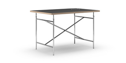 Table Eiermann Linoleum noir (Forbo 4023) avec bords en chêne|120 x 80 cm|Chromé|Vertical, centré (Eiermann 2)|100 x 66 cm
