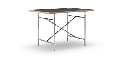 Table Eiermann Linoleum noir (Forbo 4023) avec bords en chêne|120 x 80 cm|Chromé|Vertical, centré (Eiermann 2)|80 x 66 cm