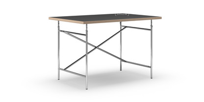 Table Eiermann Linoleum noir (Forbo 4023) avec bords en chêne|120 x 80 cm|Chromé|Vertical, décalé (Eiermann 2)|100 x 66 cm
