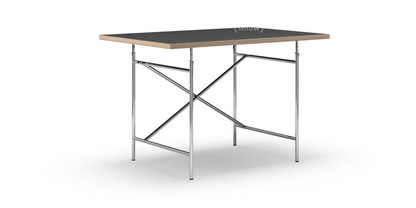 Table Eiermann Linoleum noir (Forbo 4023) avec bords en chêne|120 x 80 cm|Chromé|Vertical, décalé (Eiermann 2)|80 x 66 cm