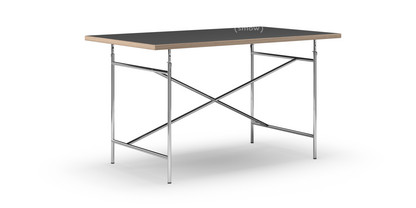Table Eiermann Linoleum noir (Forbo 4023) avec bords en chêne|140 x 80 cm|Chromé|Oblique, centré (Eiermann 1)|110 x 66 cm