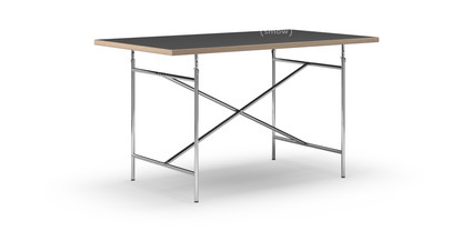 Table Eiermann Linoleum noir (Forbo 4023) avec bords en chêne|140 x 80 cm|Chromé|Vertical, centré (Eiermann 2)|100 x 66 cm
